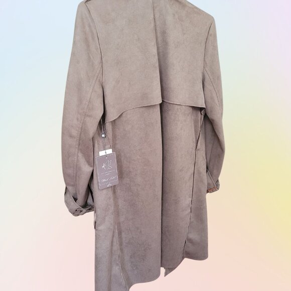 LOVE FOR HUMANITY Couture Microsuede Open Front Trench Coat Women's L NWT - Picture 8 of 9